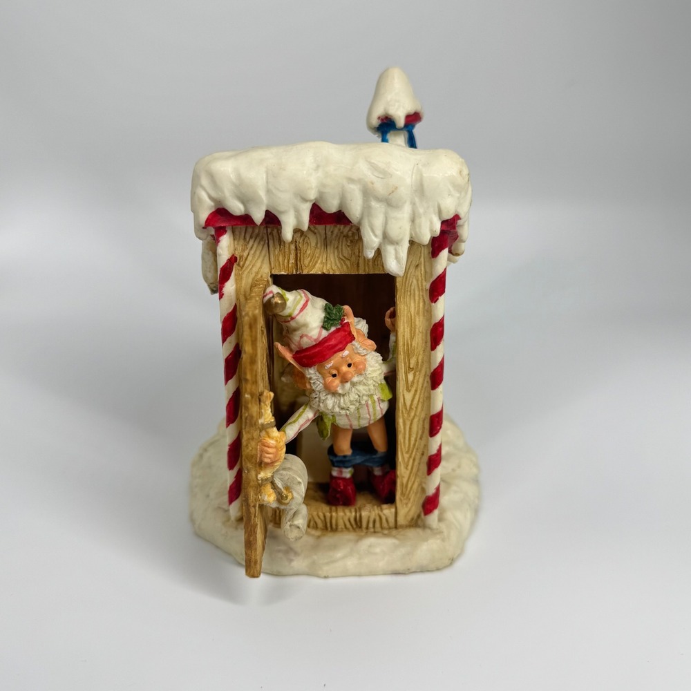 Vintage 1989 Enesco Christmas Elf in Outhouse Figurine Humorous Holiday Decor